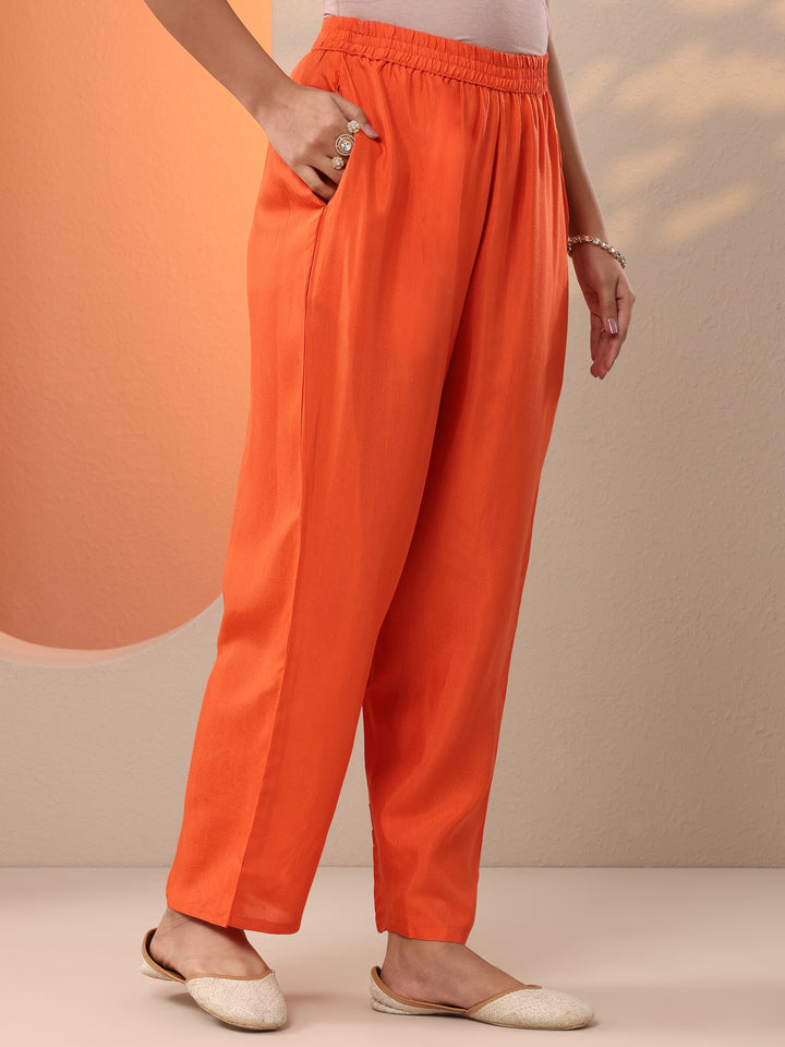 Orange Woven Design Silk Blend Straight Suit Set With Dupatta