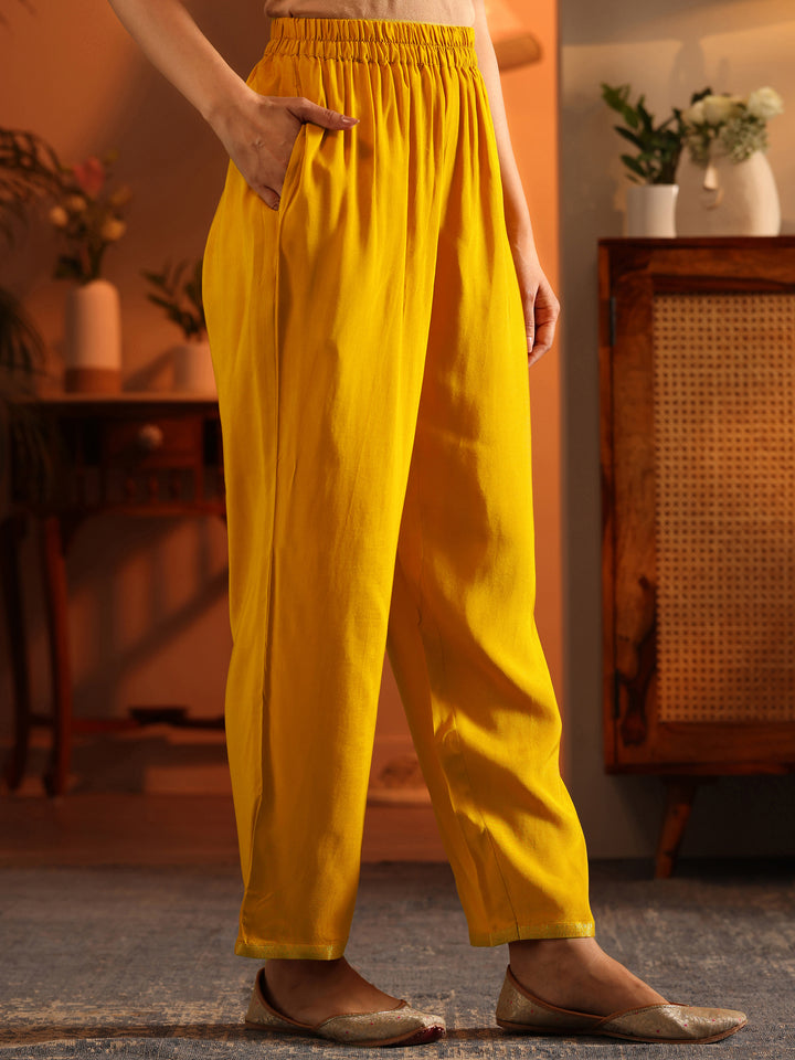 Libas Art Mustard Woven Design Silk Blend Straight Suit Set With Dupatta