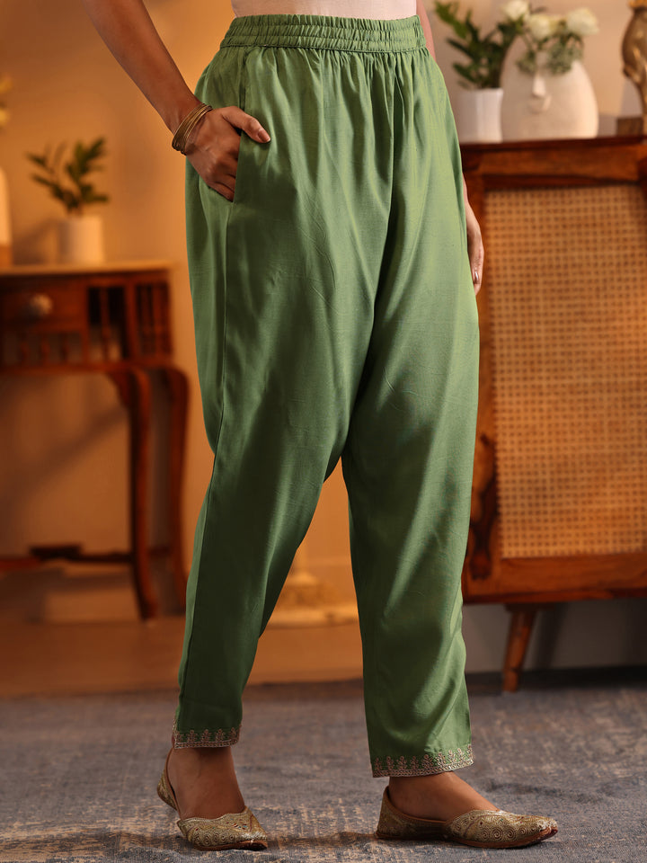 Libas Art Green Woven Design Silk Blend Straight Suit Set With Dupatta