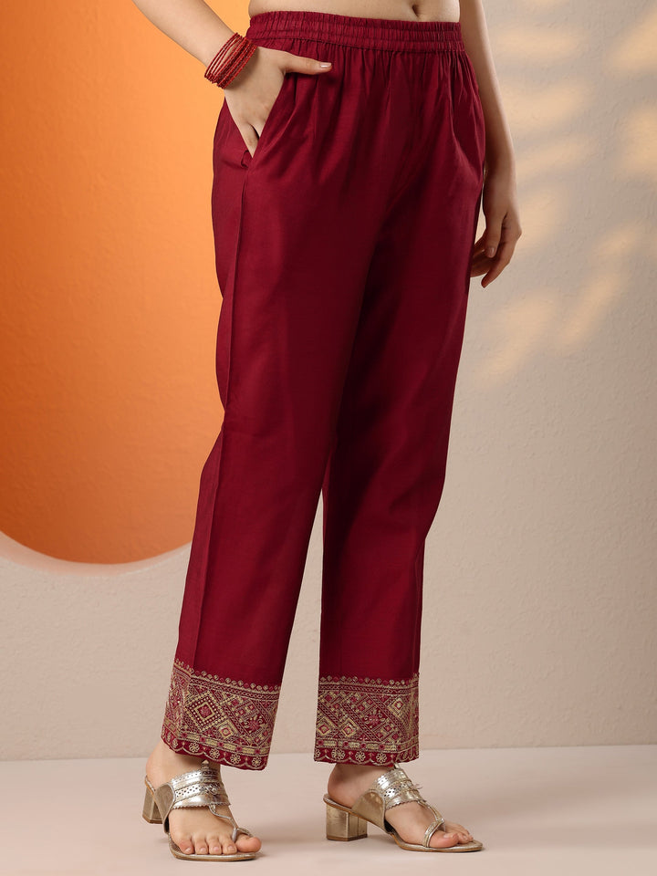 Red Woven Design Silk Blend A-Line Suit Set With Dupatta