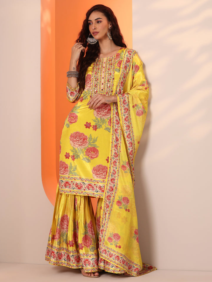 Libas Art Yellow Printed Chinon Straight Suit Set With Dupatta