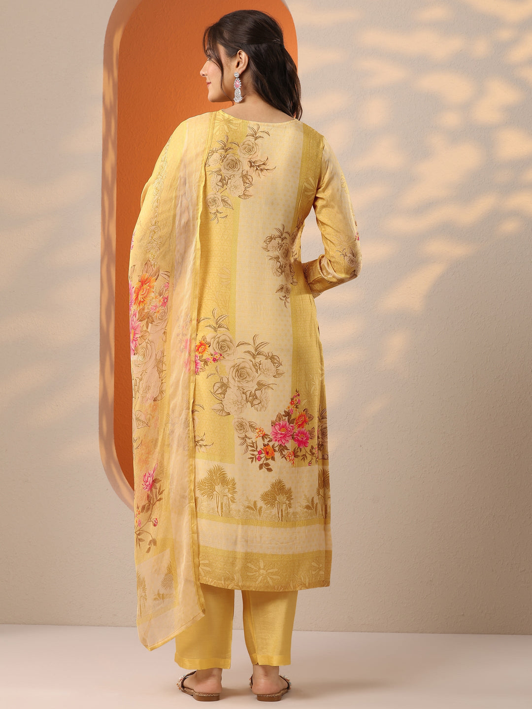Libas Art Yellow Embroidered Muslin Straight Suit Set With Dupatta