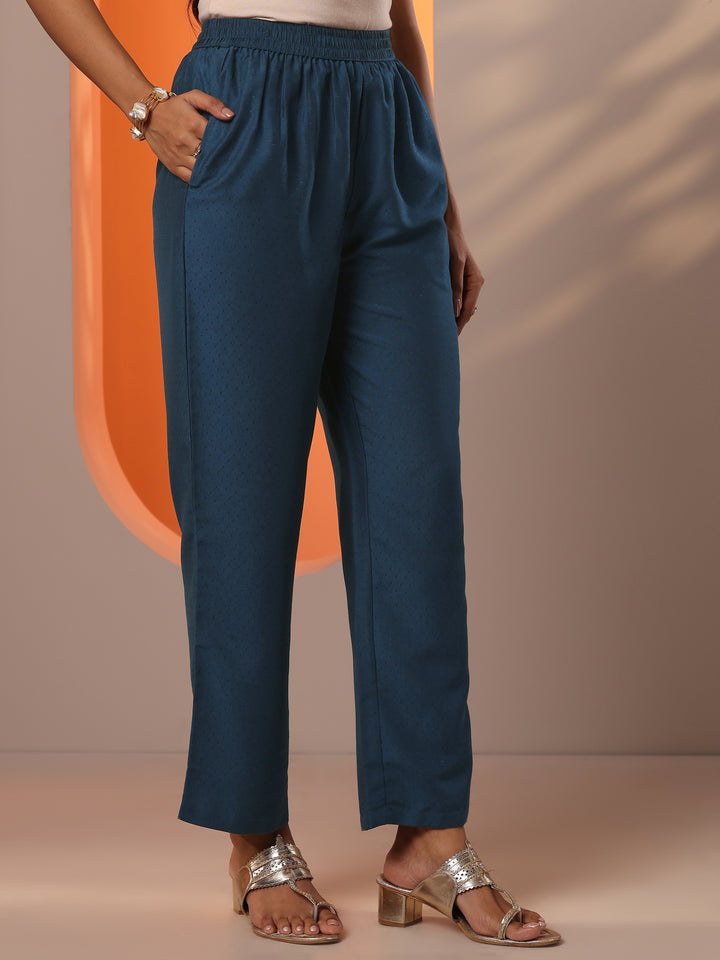 Teal Embroidered Silk Blend Straight Suit Set With Dupatta