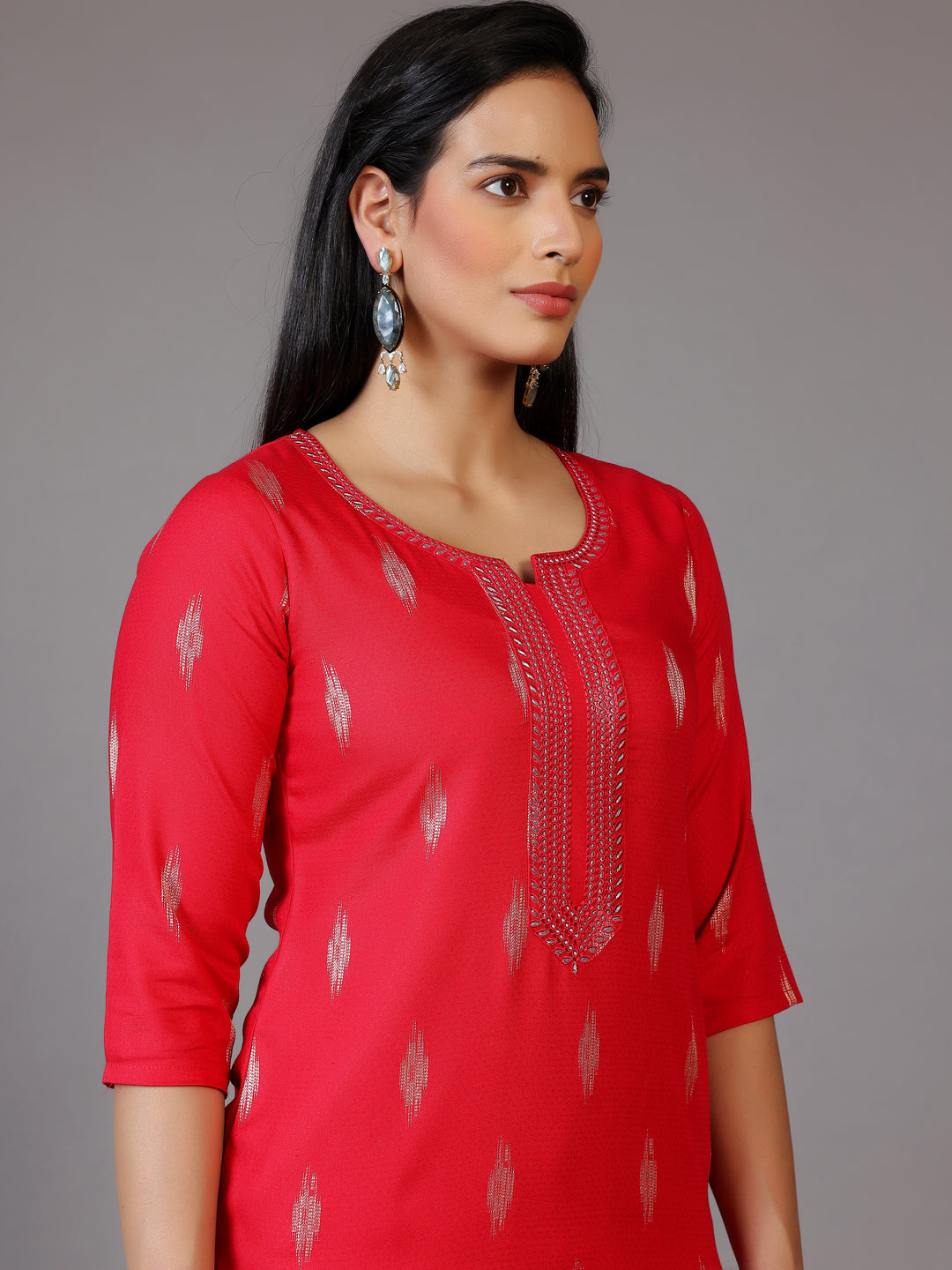Pink Woven Design Rayon Straight Kurta