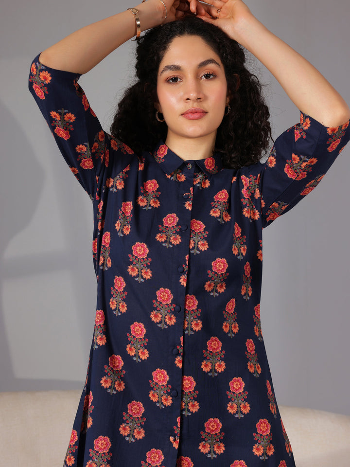 Blue Printed Cotton Night Suits