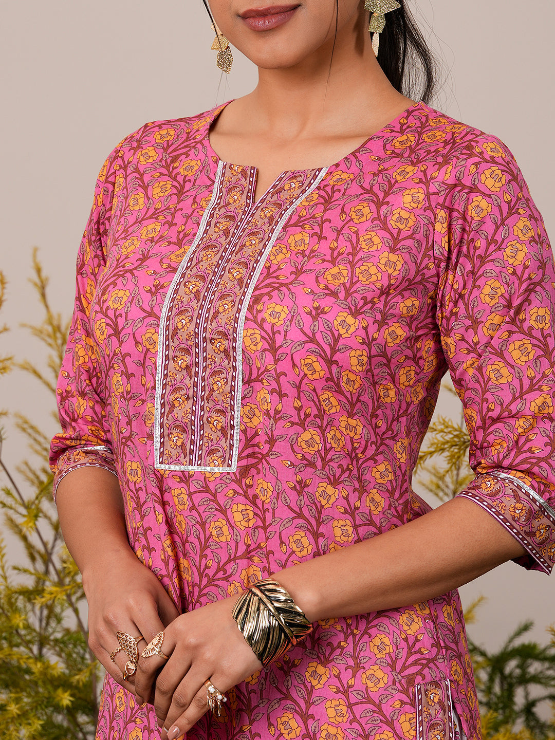 Pink Printed Cotton Straight Suit With Dupatta