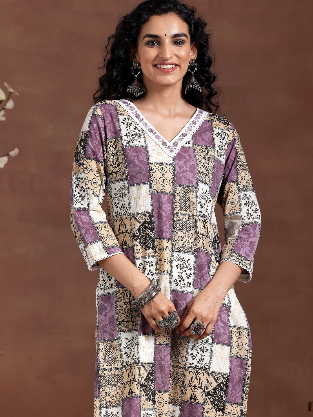 Off white Printed Cotton Straight Suit With Dupatta