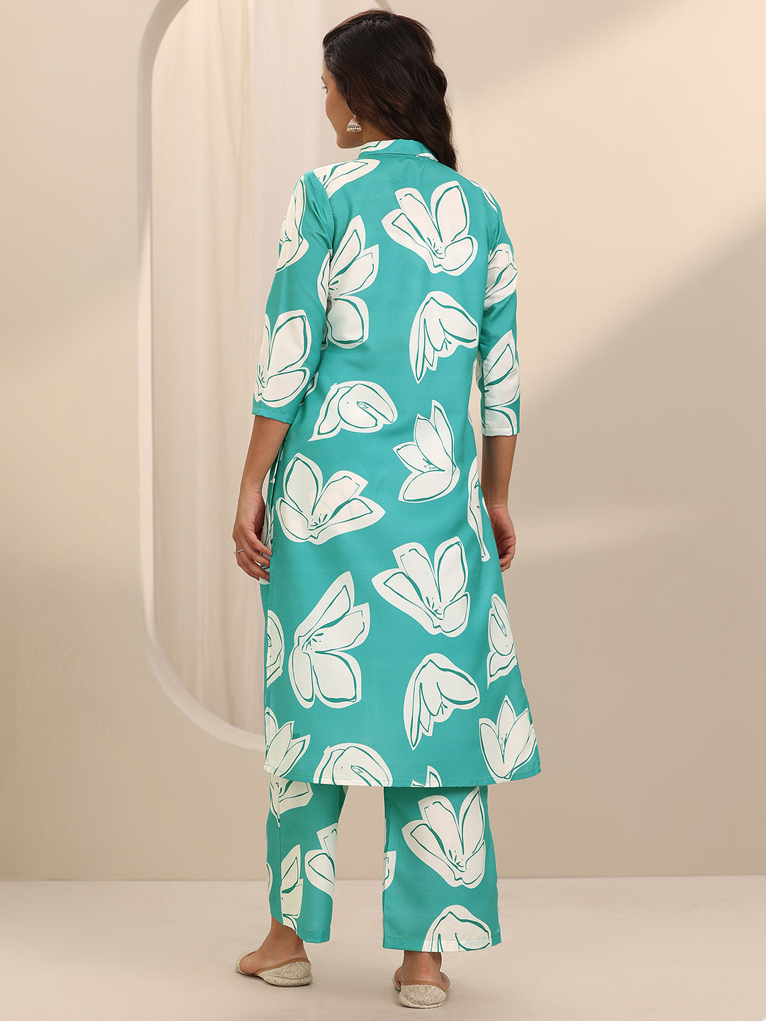 Blue Printed Cotton Blend Straight Kurta Set
