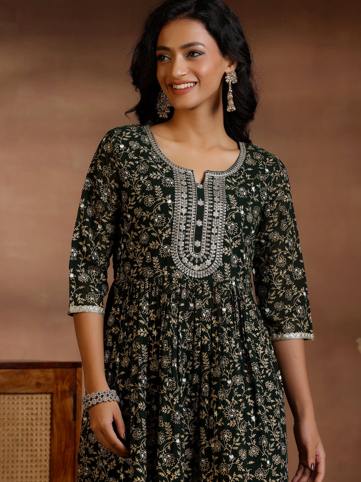 Green Printed Georgette A-Line Kurta With Trousers & Dupatta