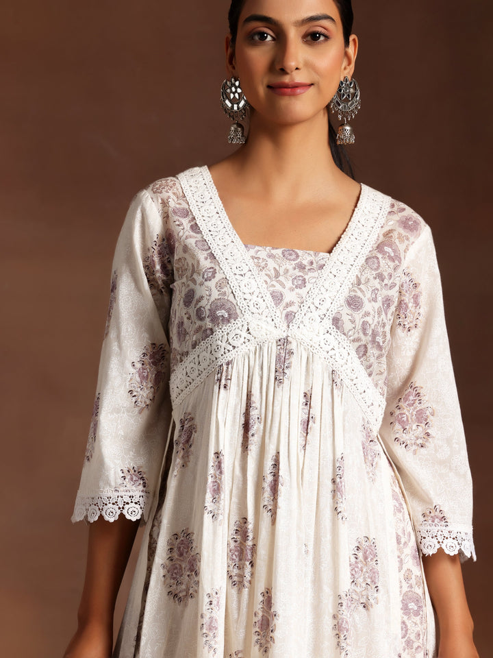 Saundarya White Printed Cotton A-Line Kurta With Salwar & Dupatta