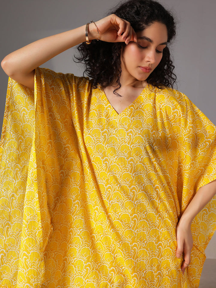 Yellow Printed Cotton Night Suits