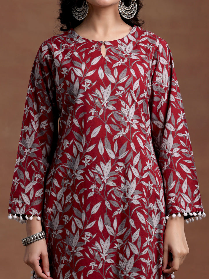 Rust Printed Cotton Pathani Kurta Set