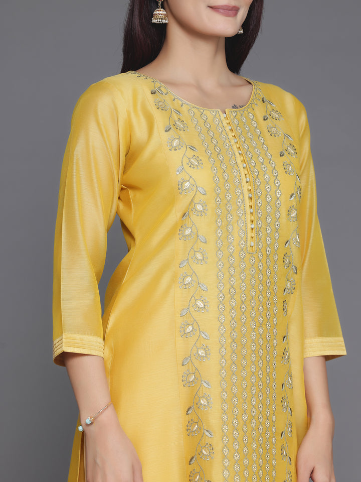 Yellow Embroidered Chanderi Silk Straight Suit With Dupatta