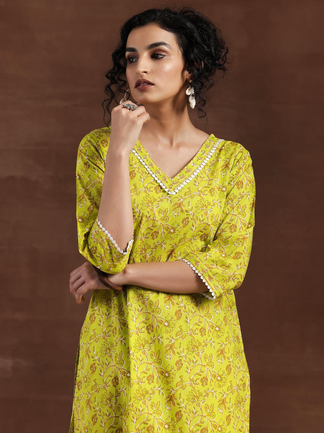Green Printed Cotton Straight Suit With Dupatta