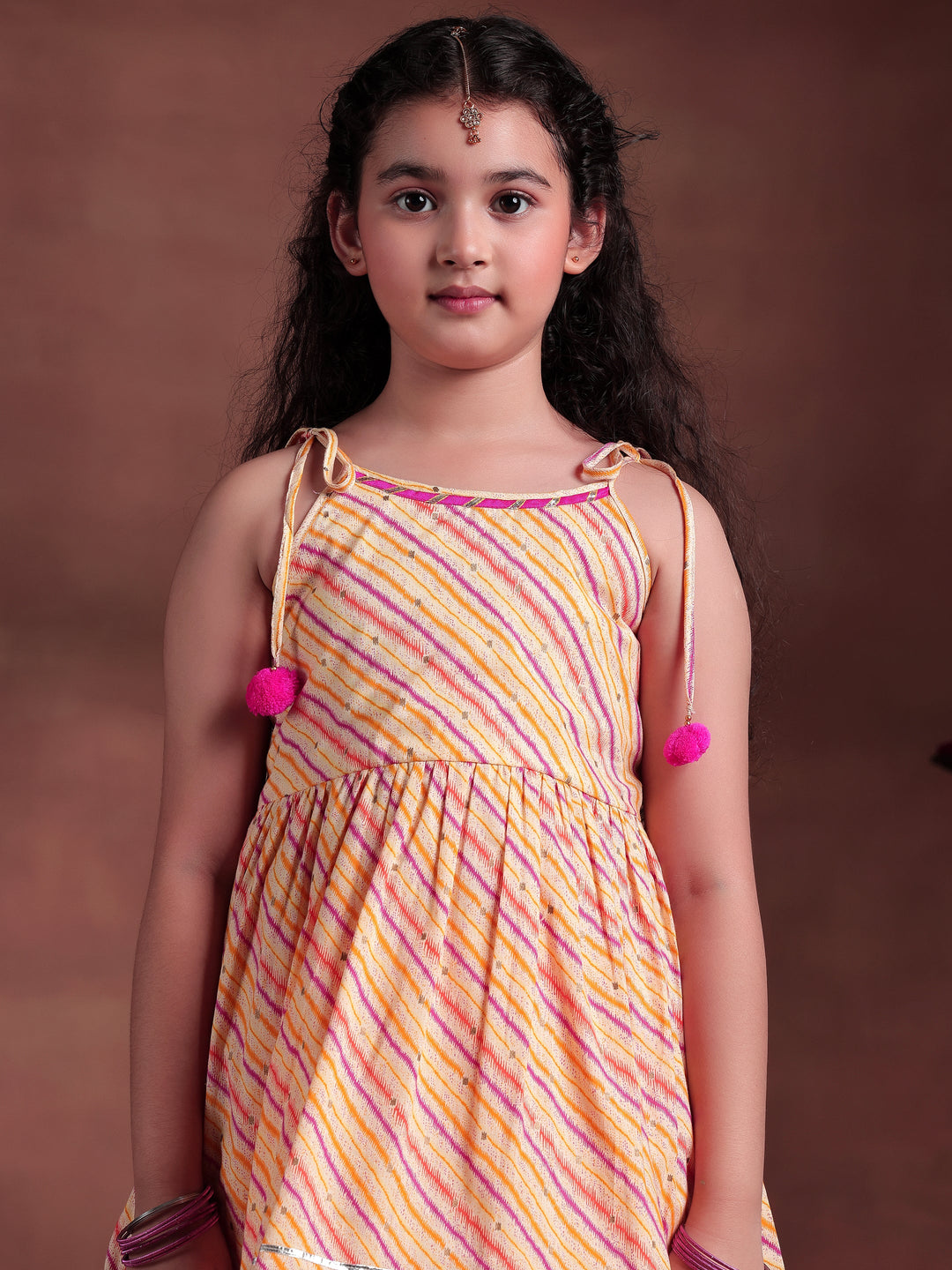 Kids Yellow Printed Cotton A-Line Kurta With Sharara