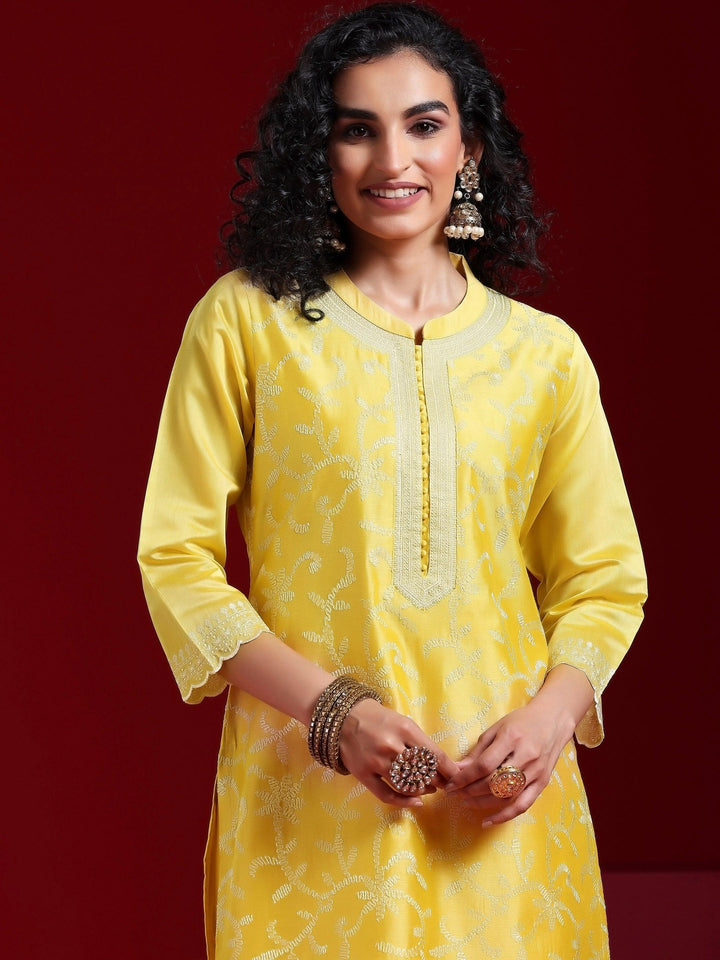 Libas Art Yellow Embroidered Chanderi Silk Straight Suit With Dupatta