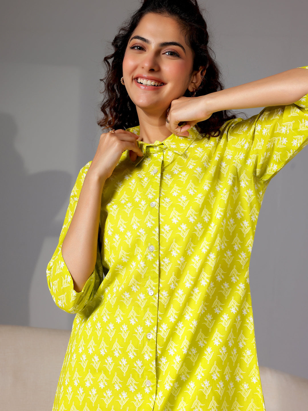 Green Printed Cotton Night Suits