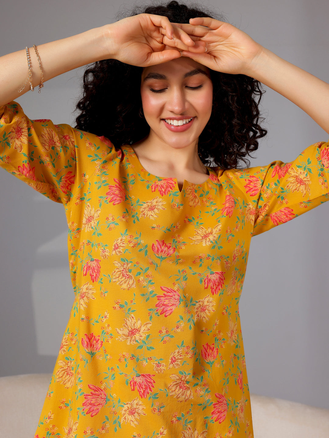 Mustard Printed Cotton Night Suits