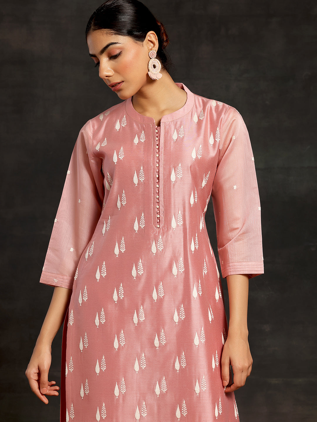 Peach Embroidered Chanderi Silk Straight Suit With Dupatta
