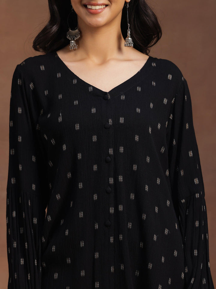 Black Woven Design Viscose Rayon A-line Kurti