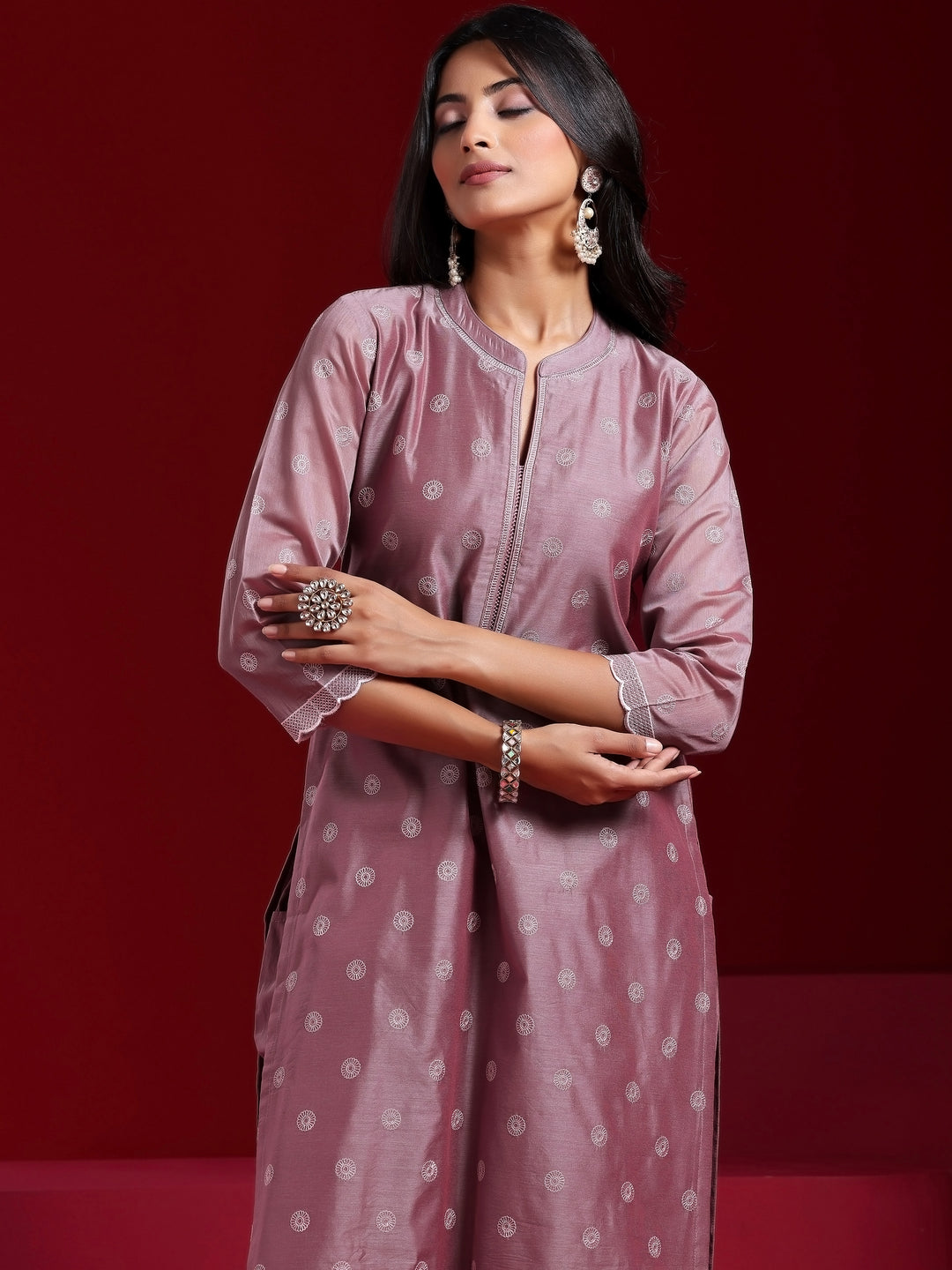 Libas Art Mauve Embroidered Chanderi Silk Straight Suit With Dupatta