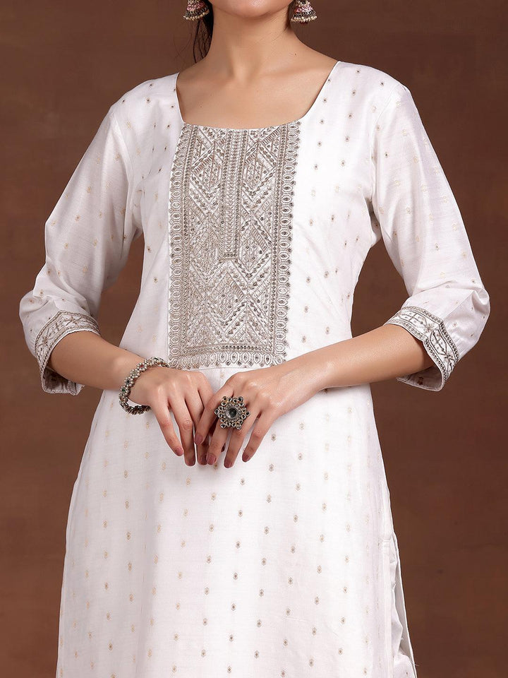 White Yoke Design Silk Blend Straight Suit With Dupatta