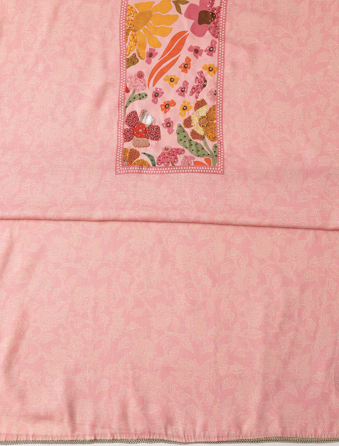 Pink Printed Cotton Blend Dress Material With Dupatta