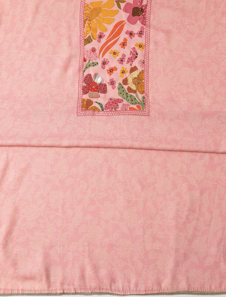 Pink Printed Cotton Blend Dress Material With Dupatta