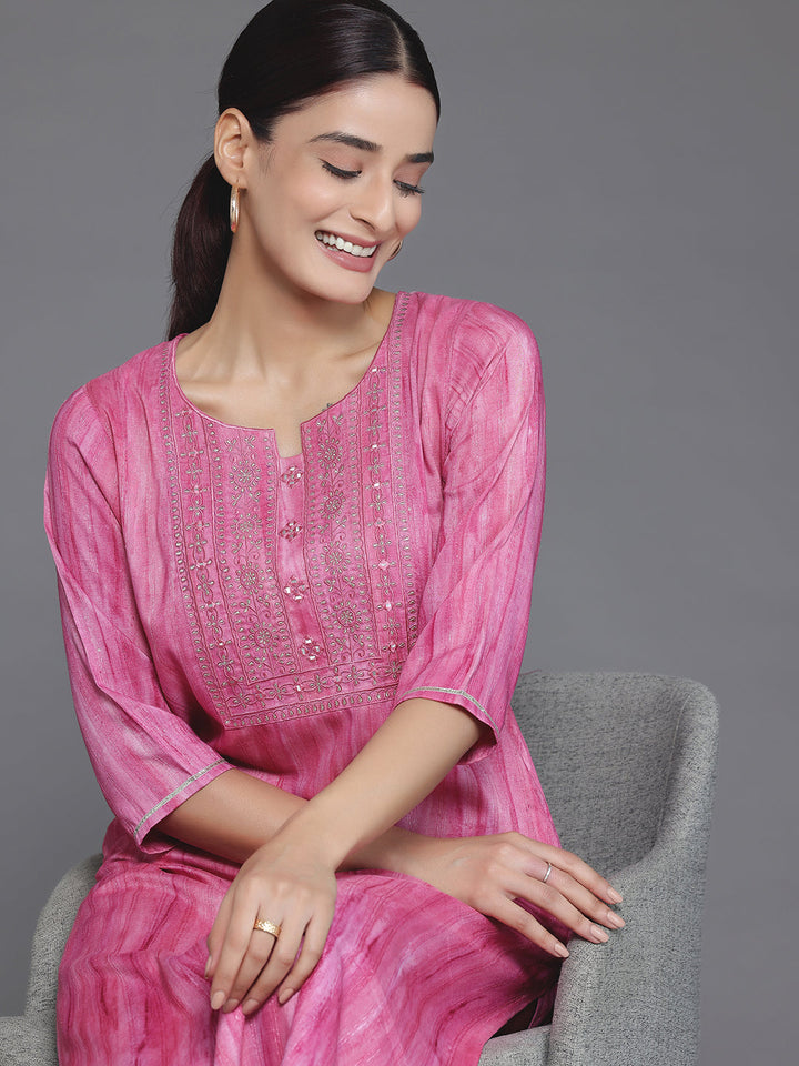 Pink Yoke Design Cotton Straight Kurta