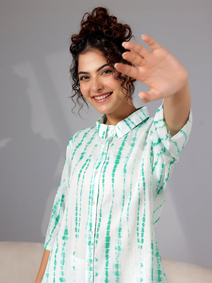 Green Printed Cotton Night Suits