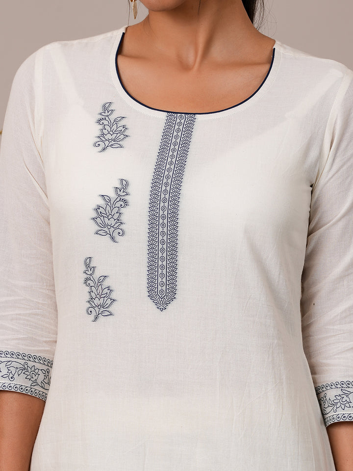 Off White Woven Design Cotton Straight Suit With Dupatta