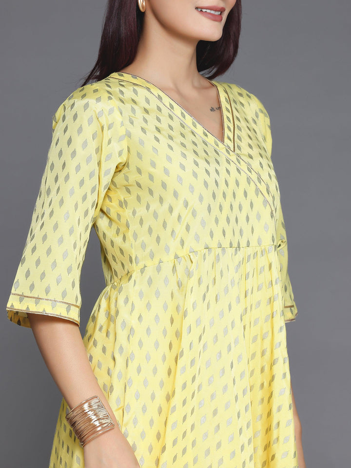 Yellow Printed Silk Blend Anarkali Kurta Set
