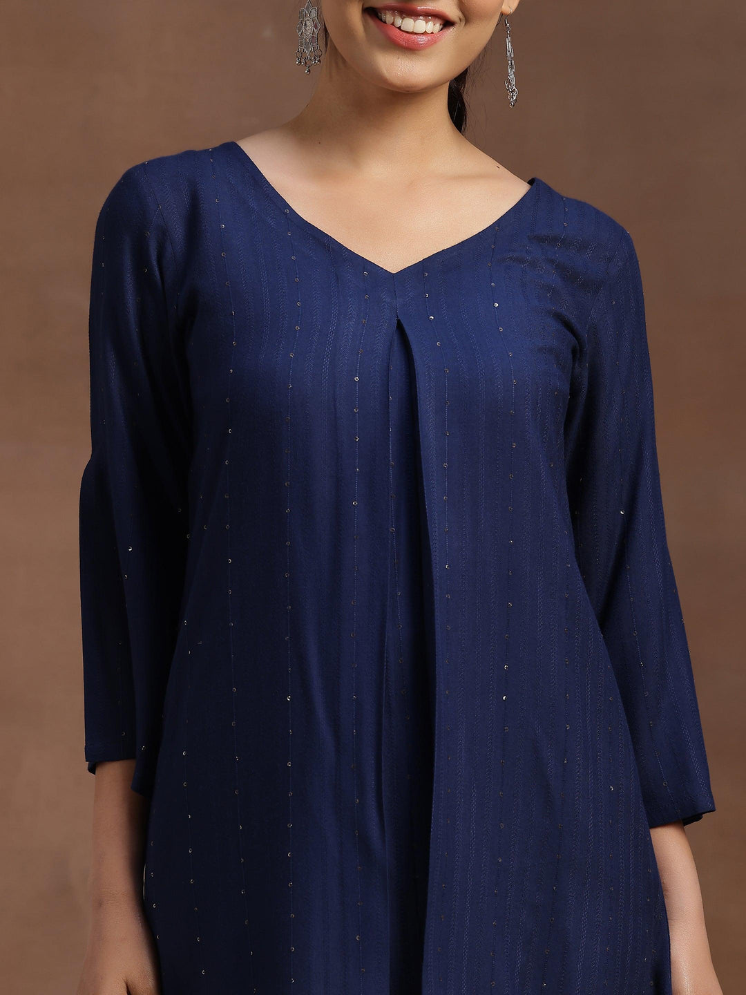 Blue Solid Cotton Blend A-line Kurti