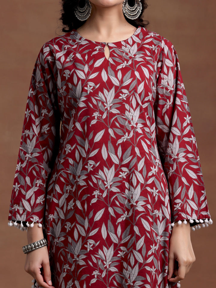 Rust Printed Cotton Pathani Kurta Set