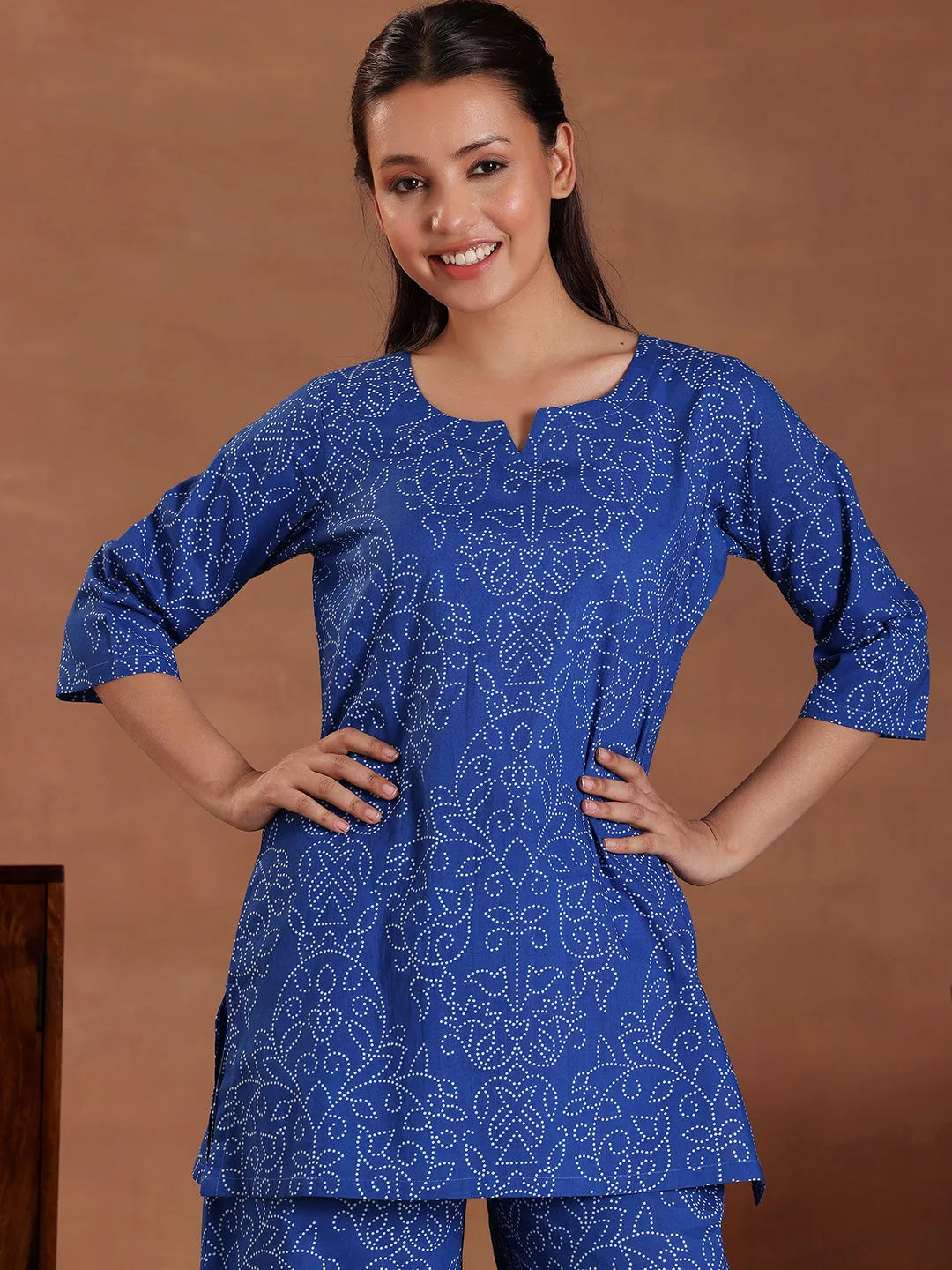 Blue Printed Cotton Night Suit