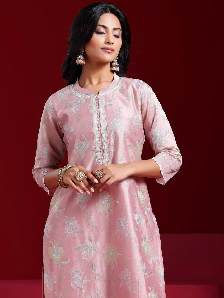 Libas Art Pink Embroidered Chanderi Silk Straight Suit With Dupatta
