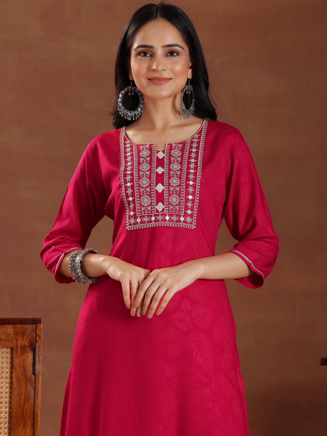 Pink Printed Rayon Straight Kurta