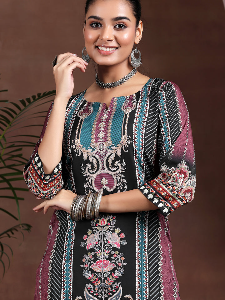 Black Printed Poly Crepe Straight Kurta Set