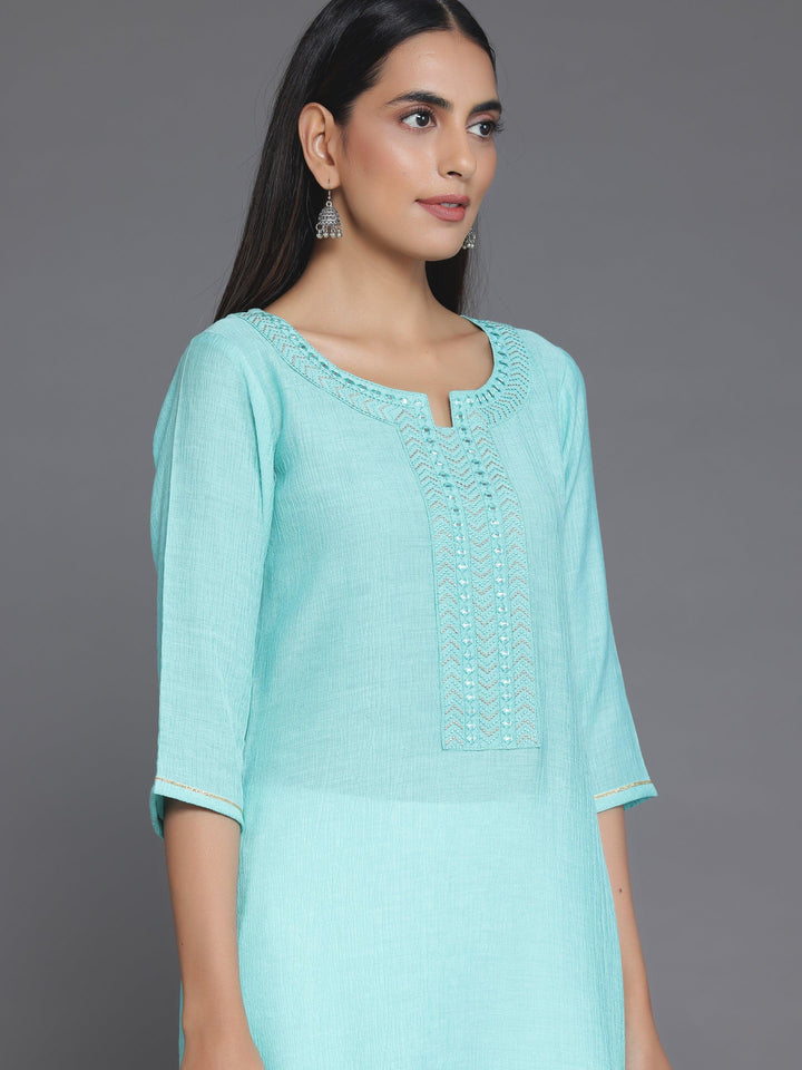 Blue Yoke Design Cotton Straight Kurta