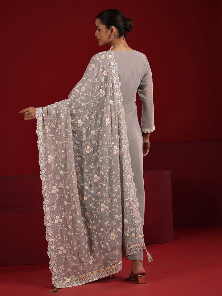 Libas Art Mauve Embroidered Georgette Straight Suit Set With Dupatta