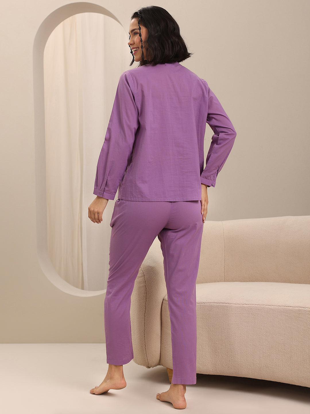 Purple Solid Cotton Night Suits