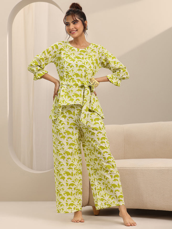 Green Printed Cotton Night Suits