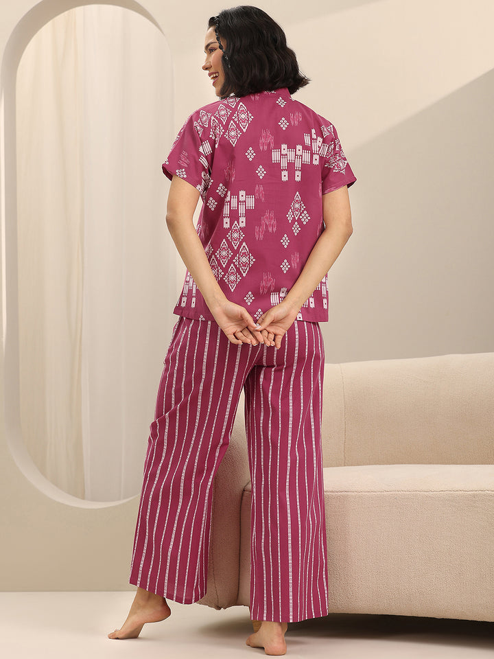 Pink Printed Cotton Night Suits