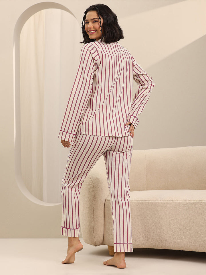 Off white Printed Cotton Night Suits