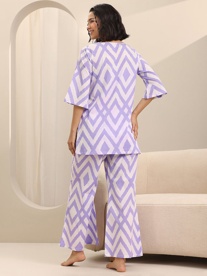 Lavender Printed Cotton Night Suits