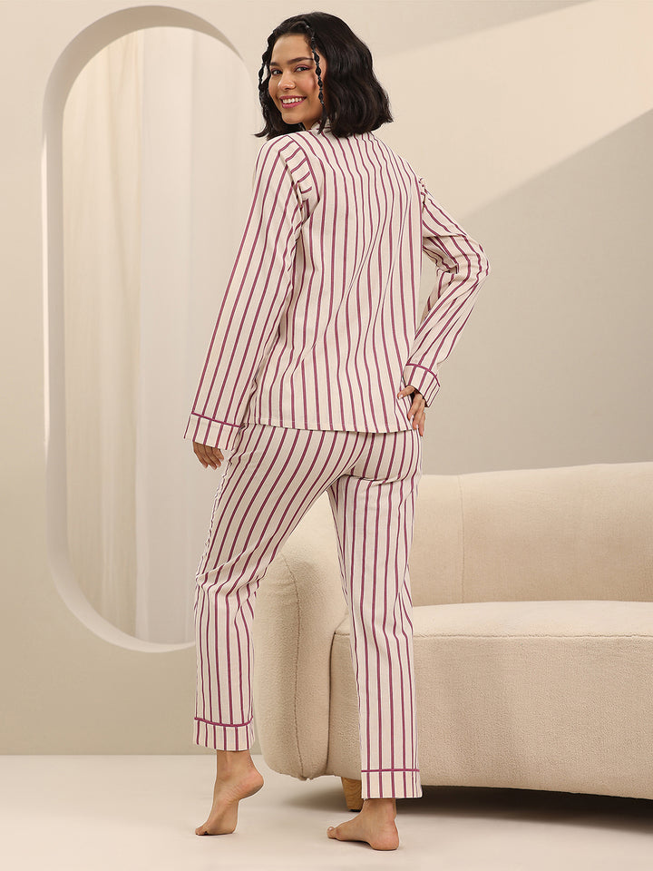 Off white Printed Cotton Night Suits