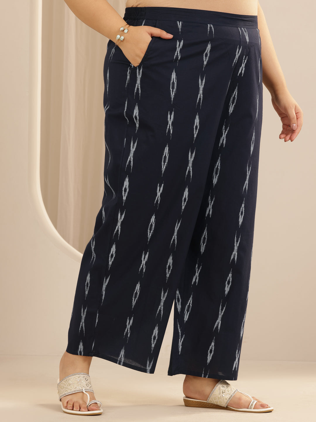 Plus Size Blue Woven Design Cotton Blend Straight Suit Set With Dupatta