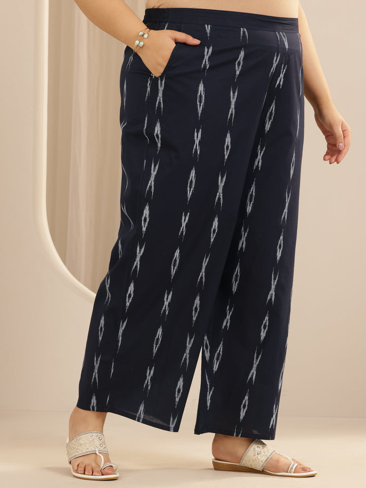 Plus Size Blue Woven Design Cotton Blend Straight Suit Set With Dupatta