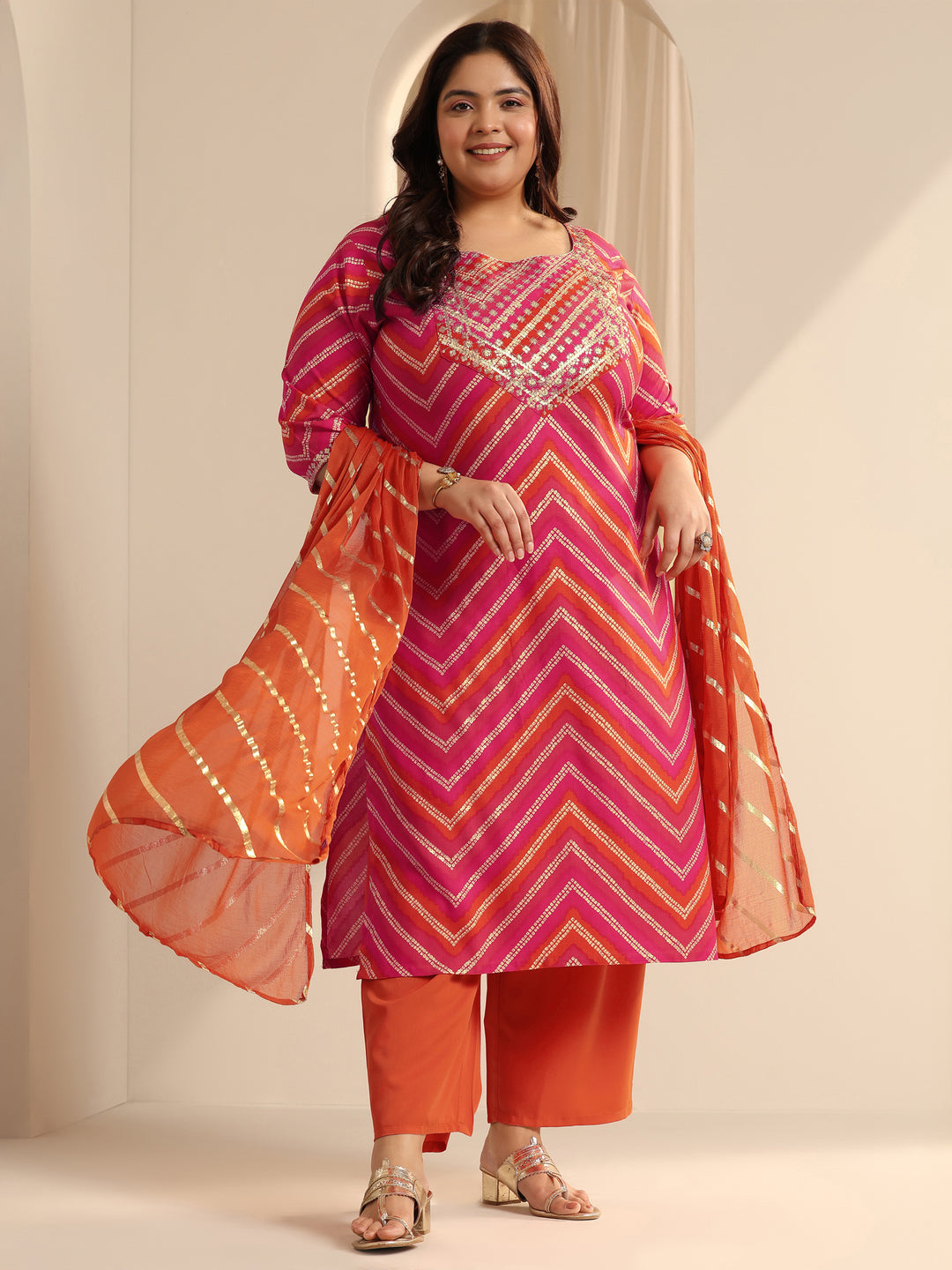 Coral Printed Viscose Straight Suit Set With Dupatta