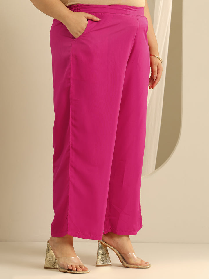 Plus Size Pink Printed Viscose Straight Suit Set With Dupatta